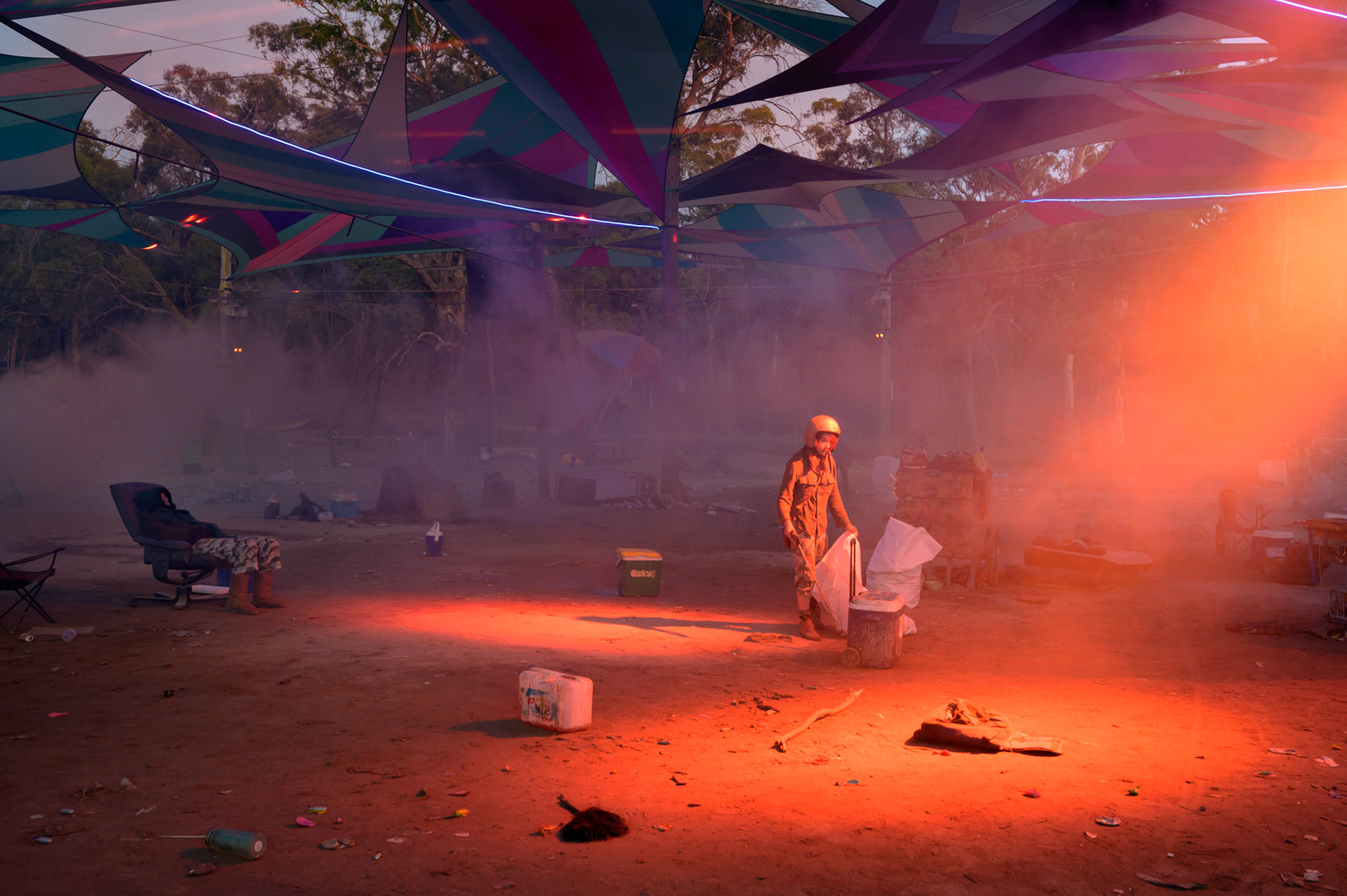 Rhiannon at early morning Market stage cleanup