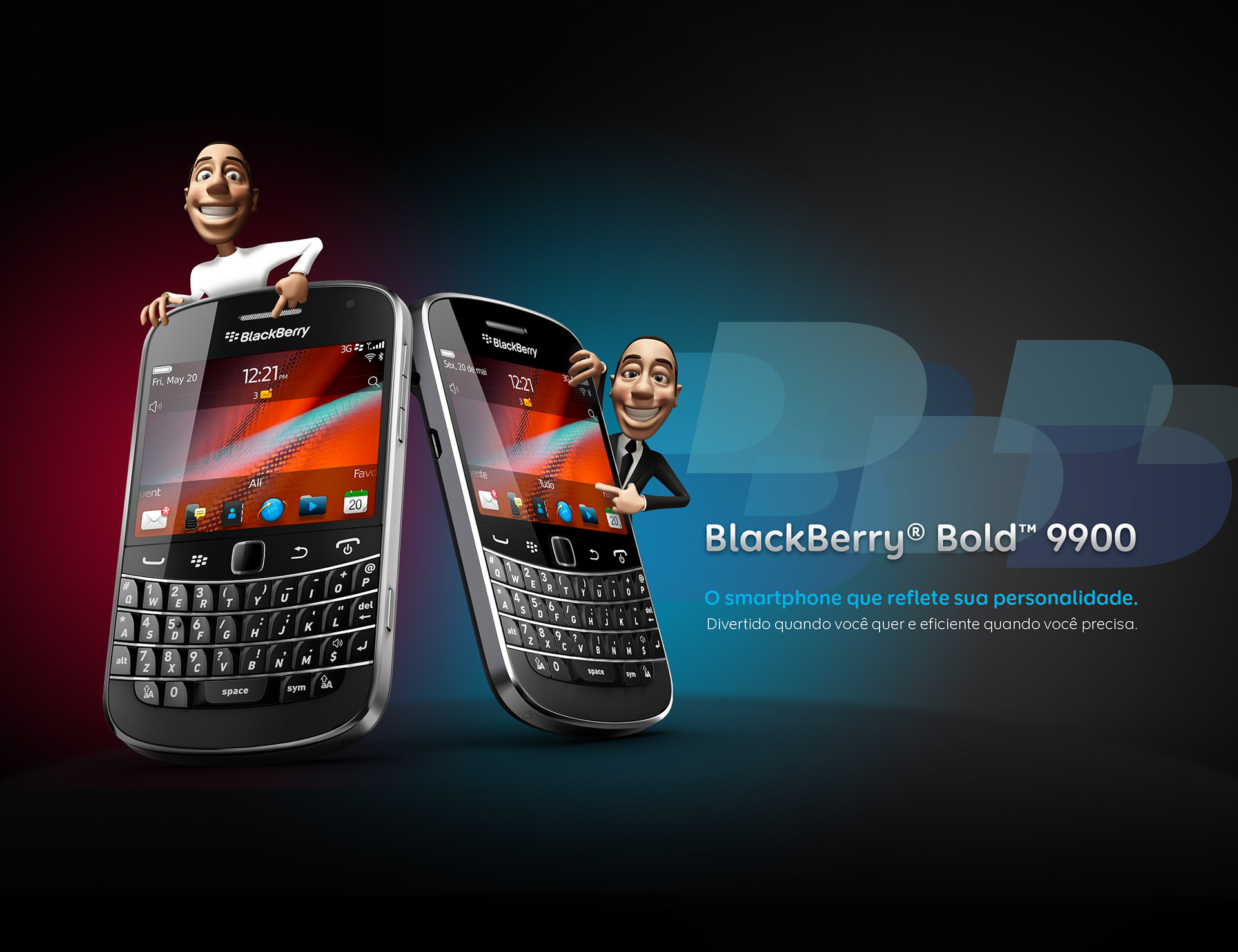 Visual design for a POS campaign for the BlackBerry Bold 9900 launch, which has dual function reflecting the different aspects of consumers' personality.