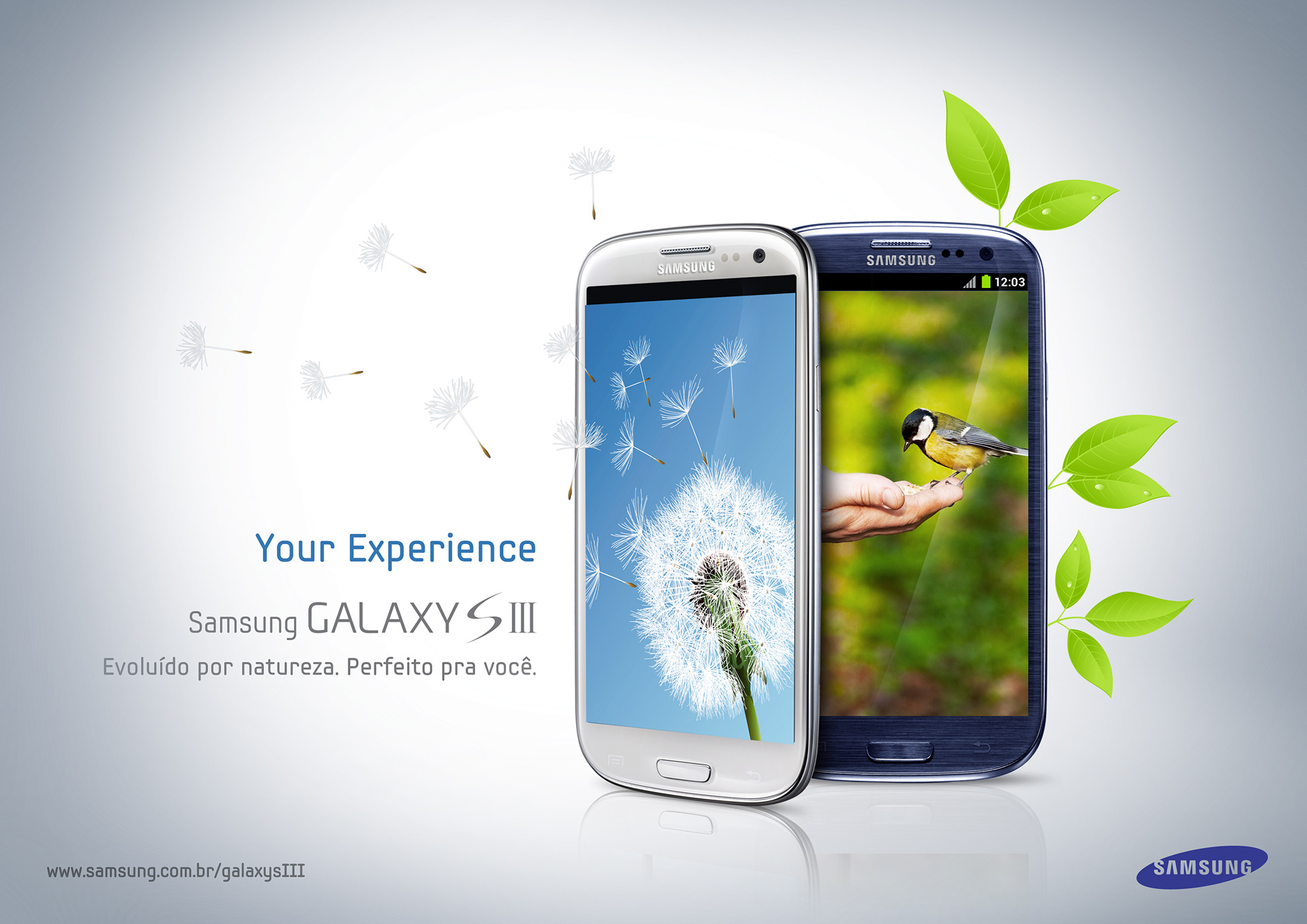Visual identity of the new Samsung Galaxy SIII launch, inspired by nature.