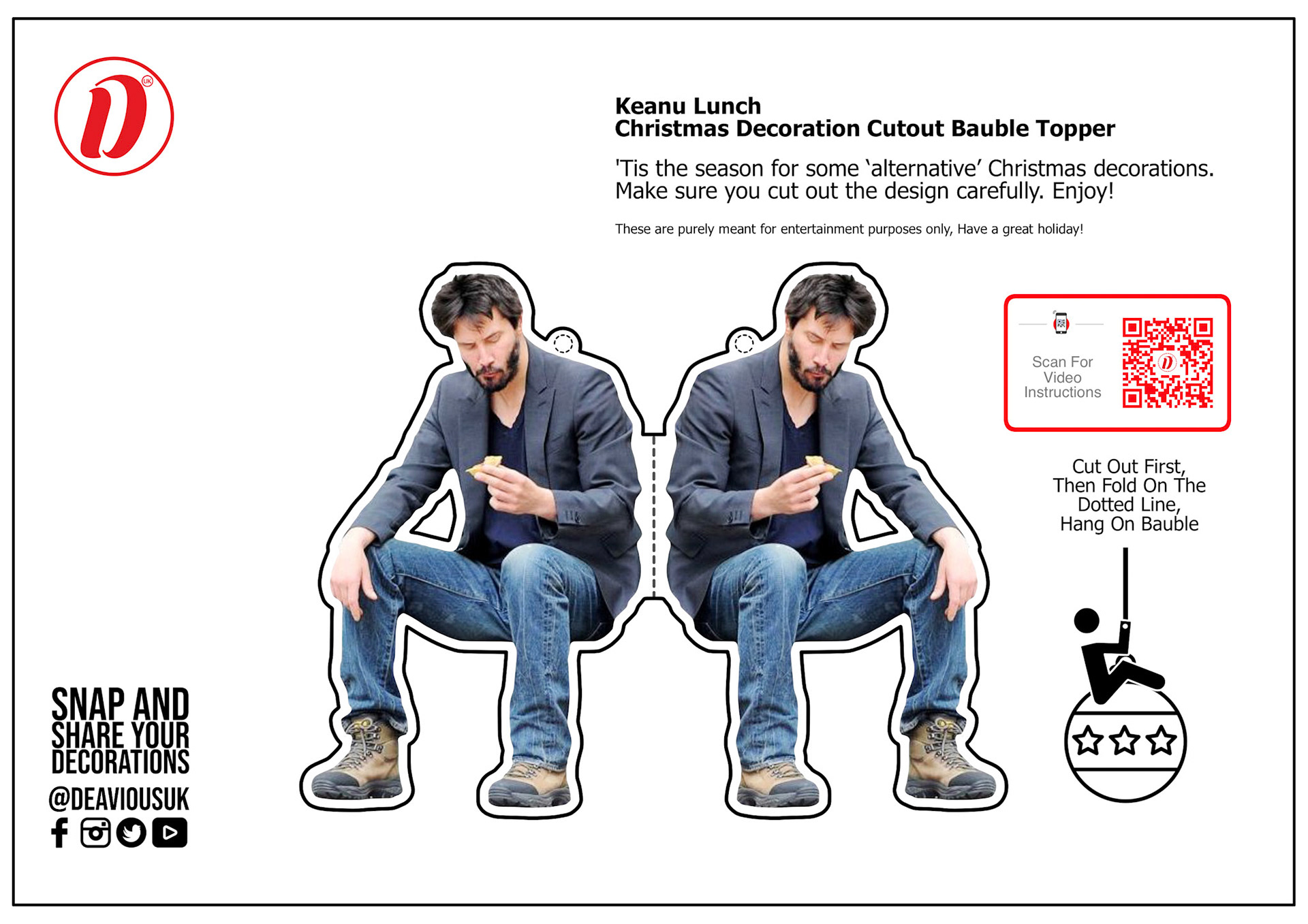 Keanu Lunch - Christmas Decoration Cutout Bauble Topper
