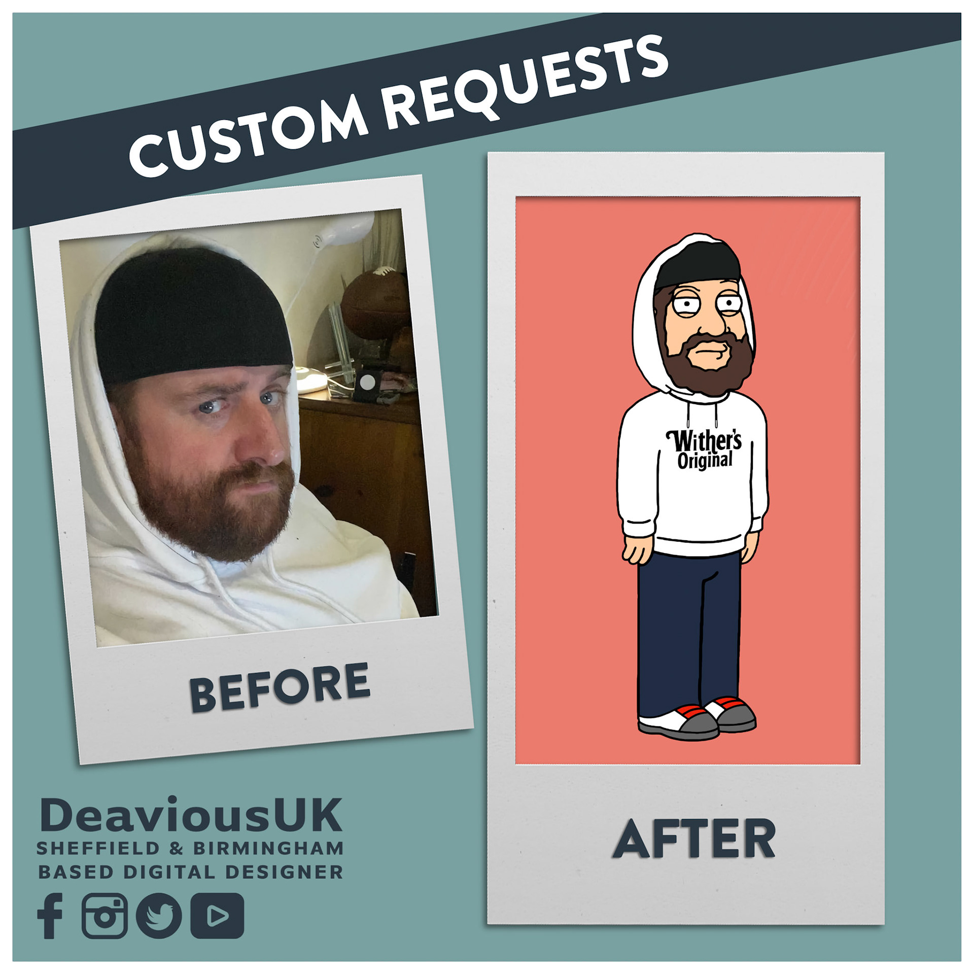 Custom Request - Withers Cartoon Character Before and After