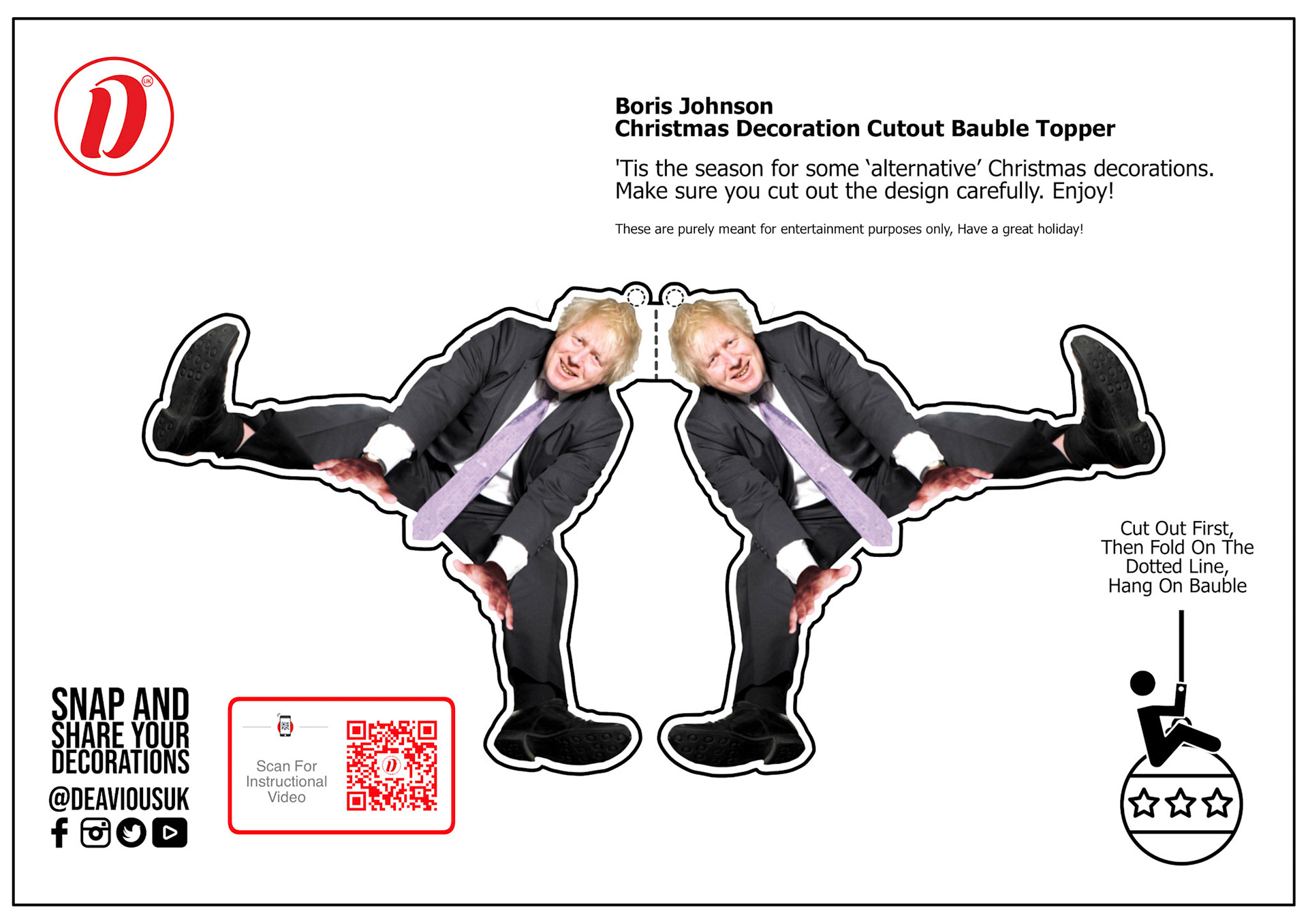 Boris Johnson - Christmas Decoration Cutout Bauble Topper
