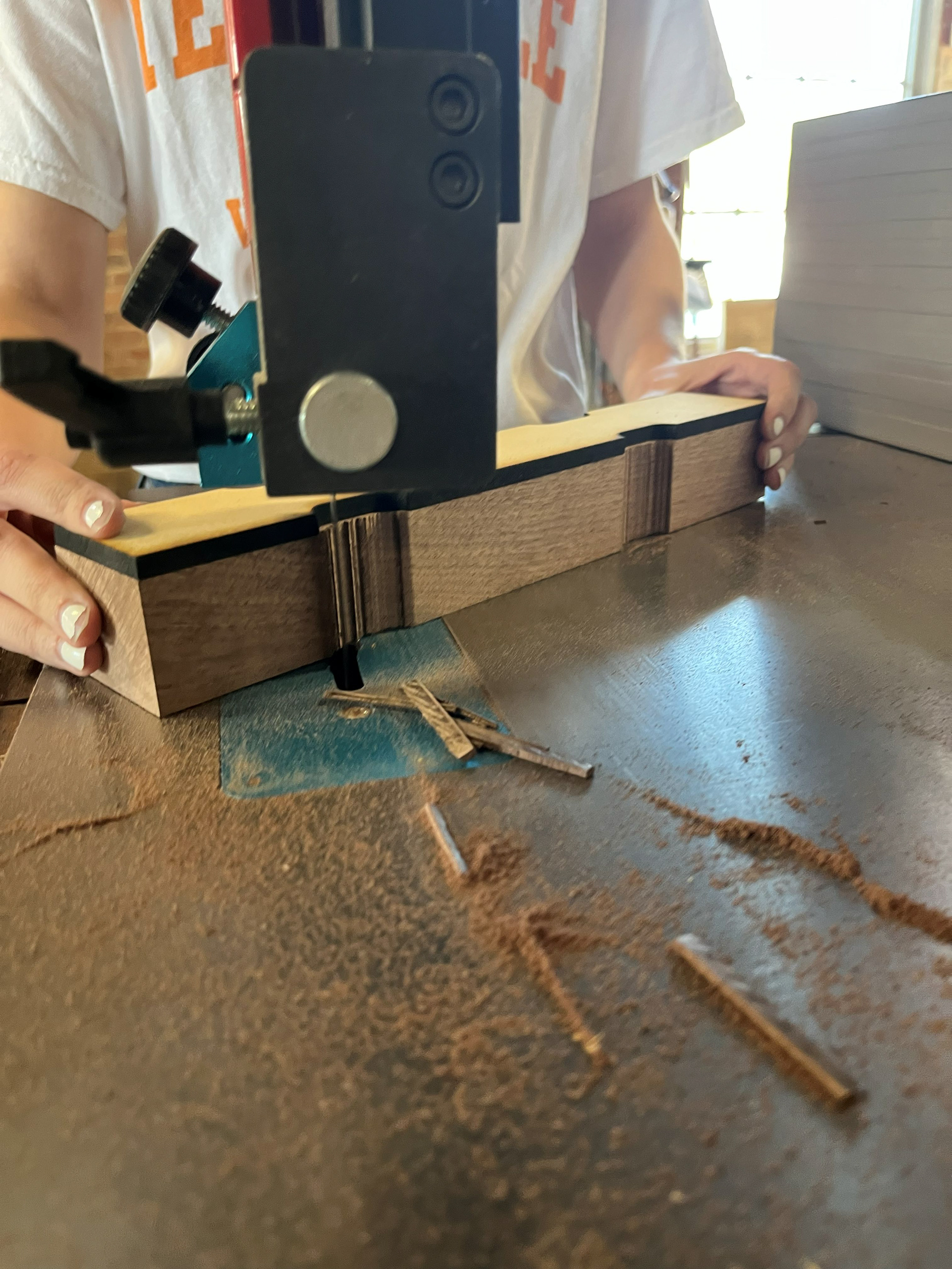 Image 27 | Carving the Curved Cut-outs Along the Columnar Leg with the Band Saw