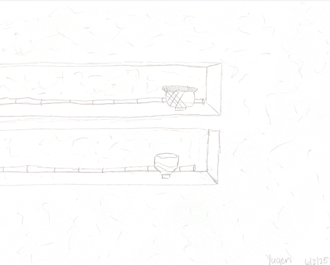 Sketch of chasen bowl selection at Yugen Tea.