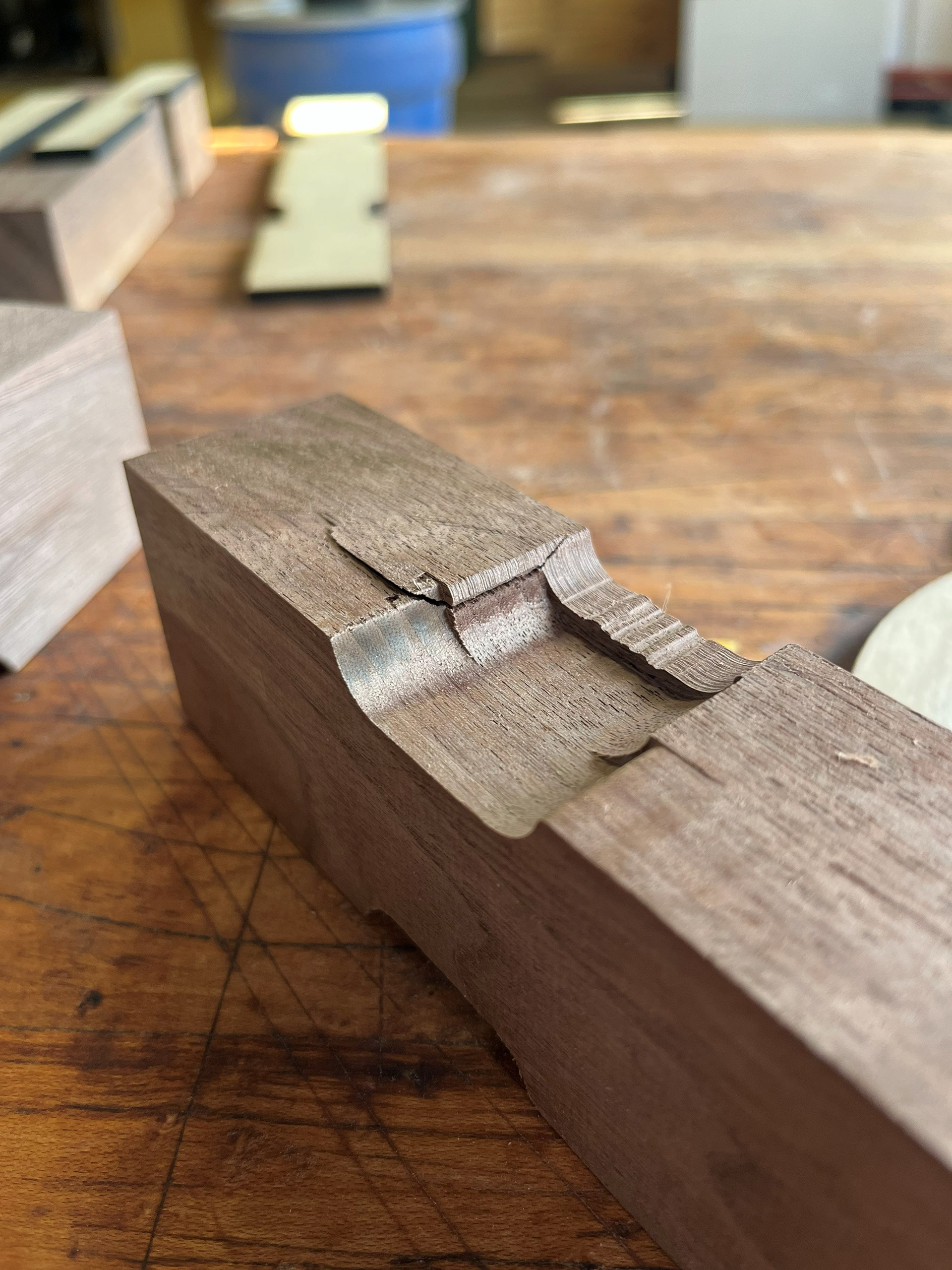Image 29 | Table Router Starting to Rip Out Chunks of the Columnar Leg While Routing