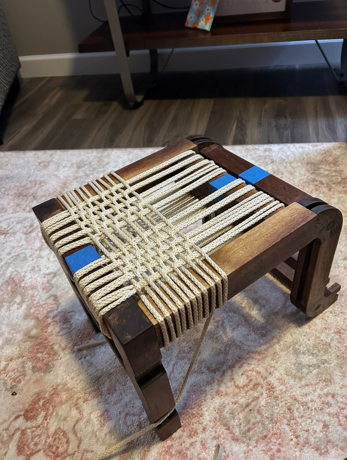 Image 54 | Weaving the Weft Between the Warp Rope to Create the Woven Seat