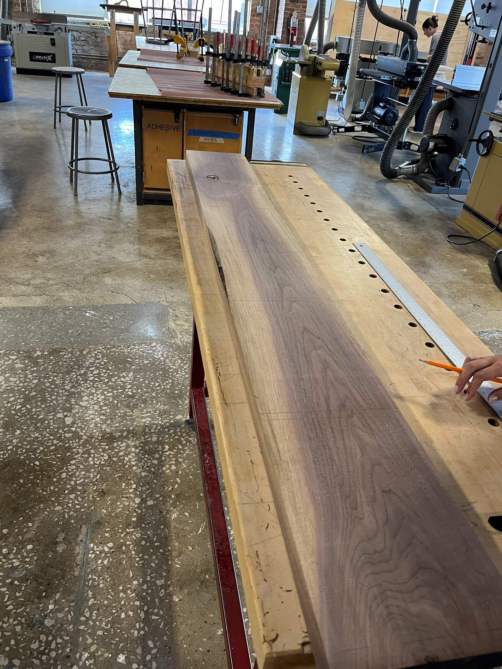 Image 4 | Measuring Sections of the 8/4 Boards to Cut on the Chop Saw after Jointing and Planing All Faces and Edges