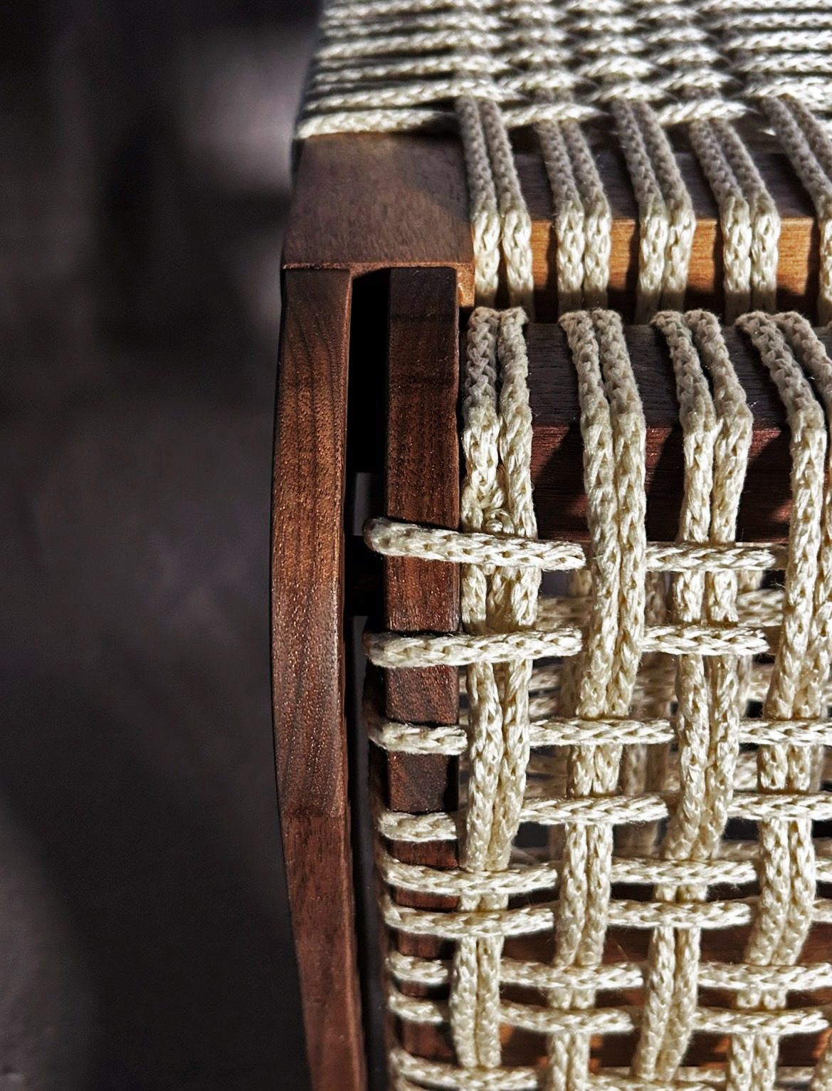 Image 3 | Dowel, S-curve, & Woven Rope Intersection Within the Footstool
