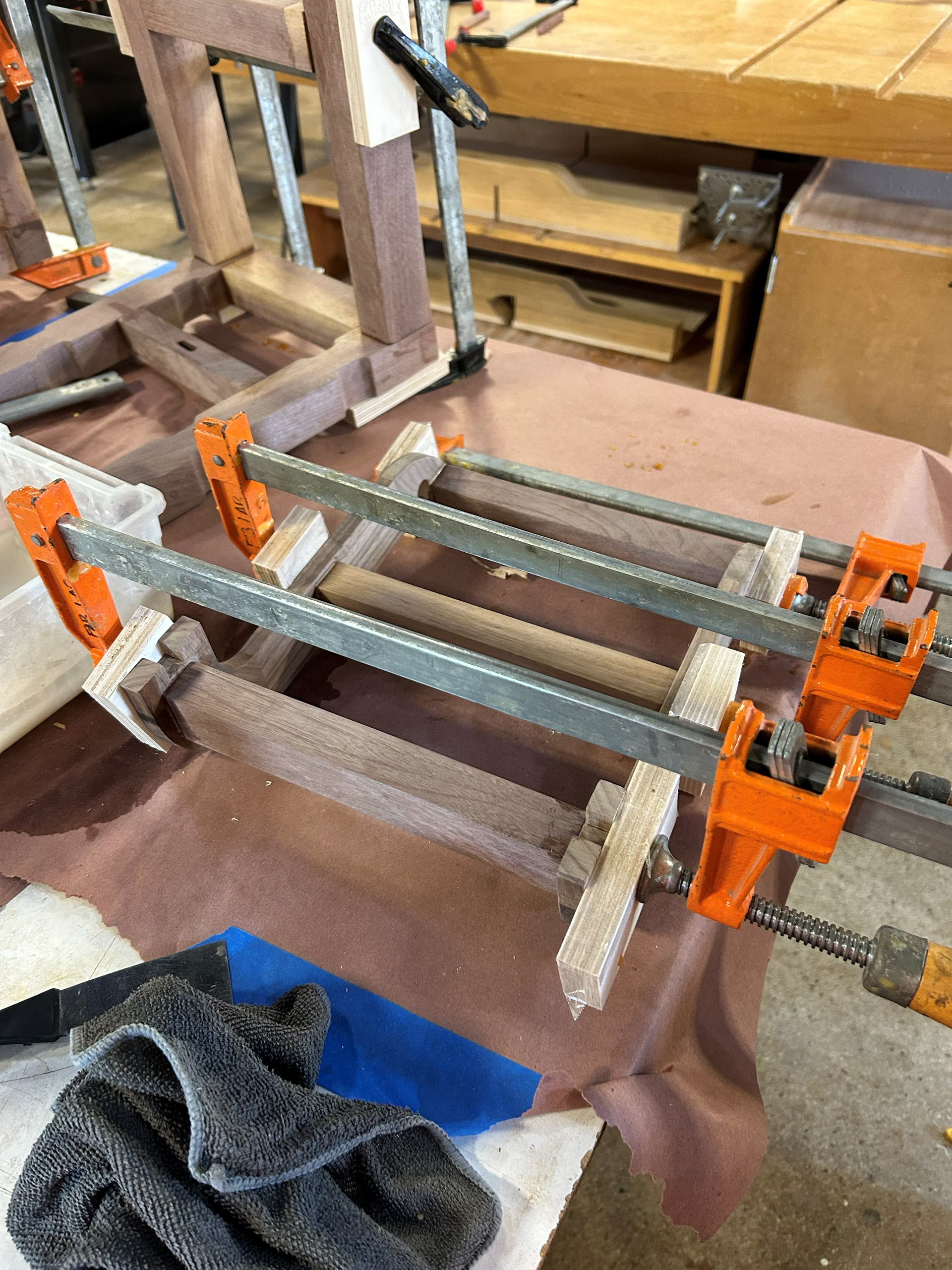 Image 47 | Glue-up and Clamping of Interior S-curve Pieces with Supporting Stretcher Bars