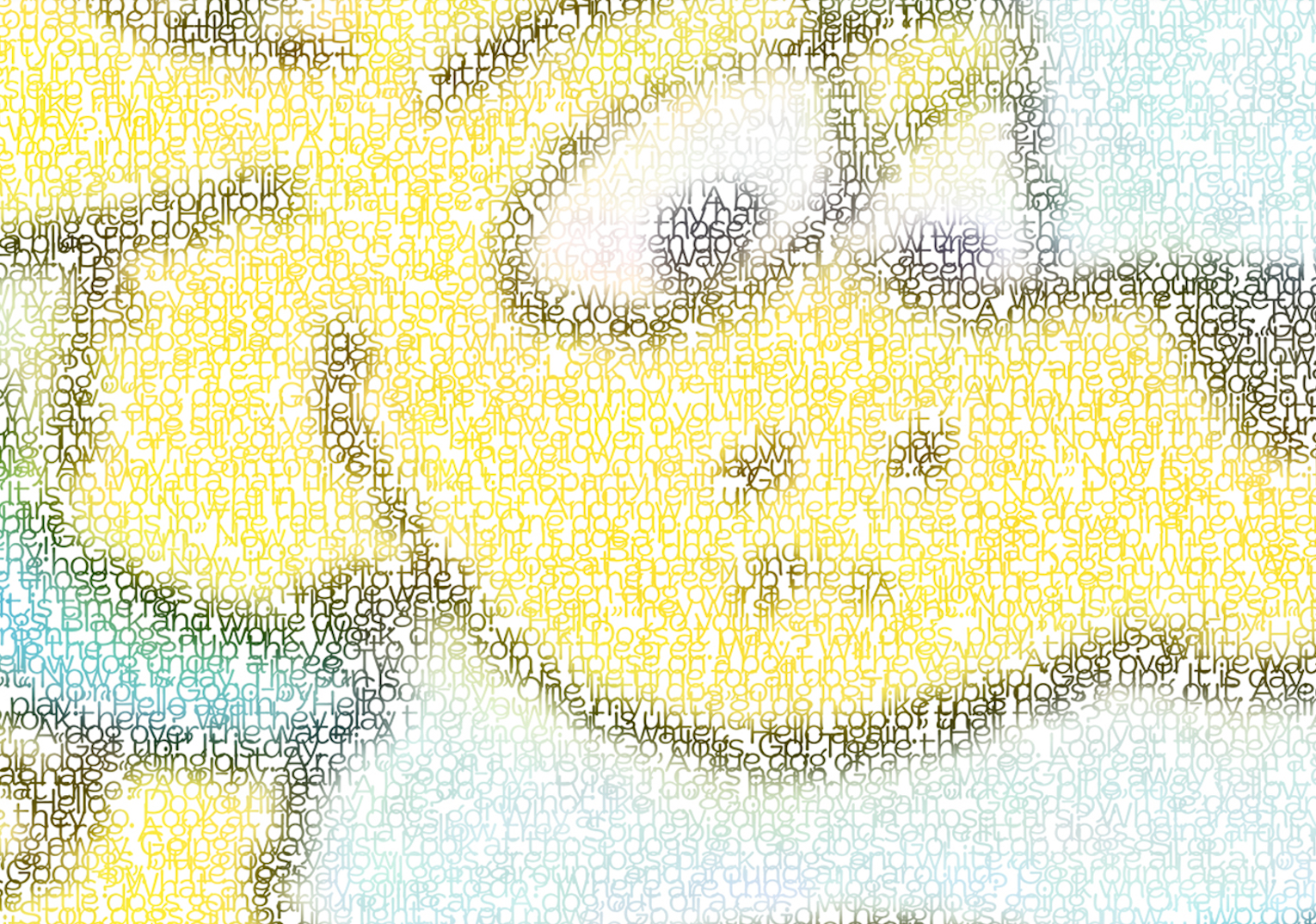 The method for creating the wishboard text texture was using a clipping mask in Photoshop to show illustrations from the original books only in the tightly-set text.