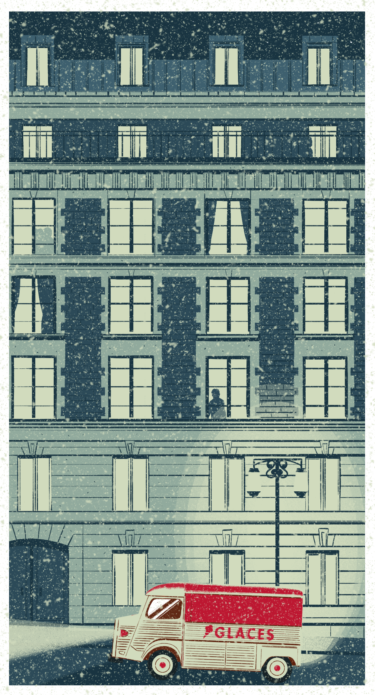 camion de glace sous la neige à paris