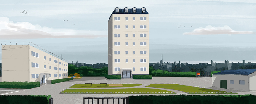 concept art d'une tour d'immeuble à paris et un parc