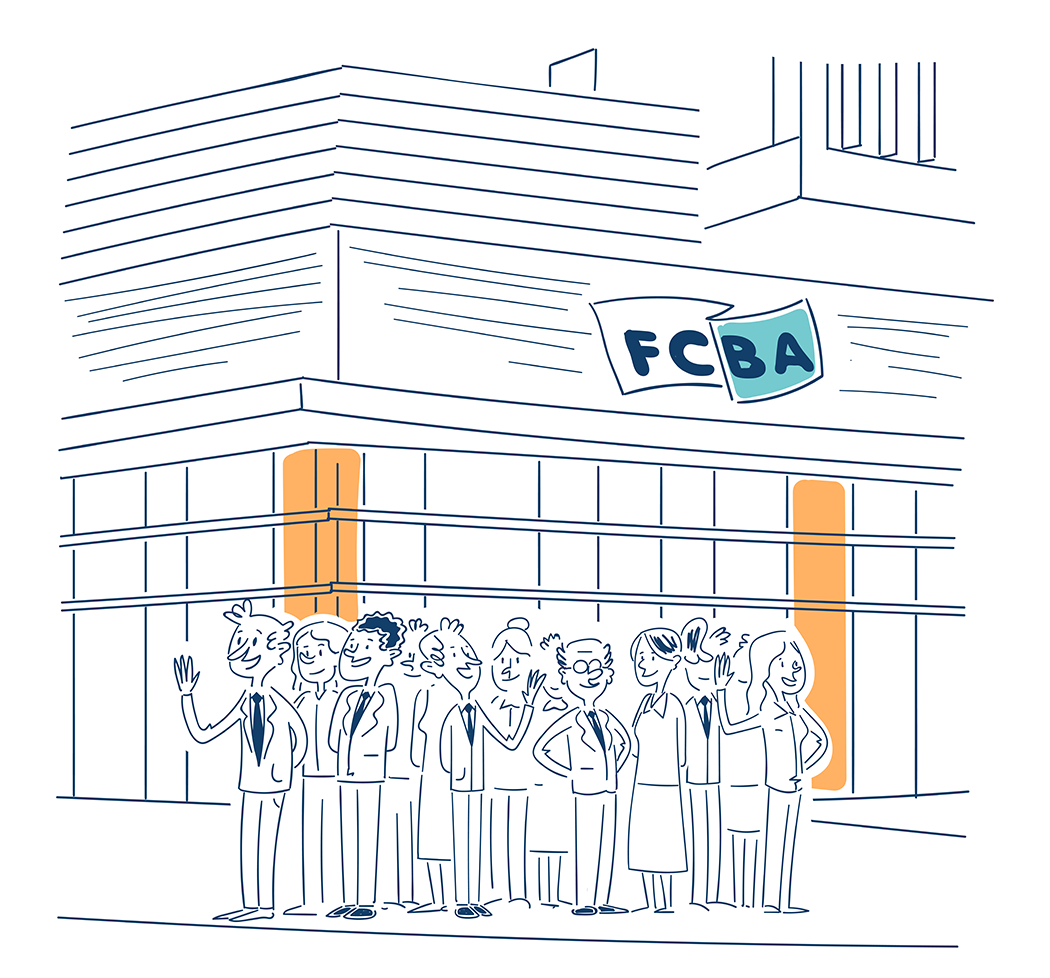 dessin du personnel fcba devant le siège de l'entreprise