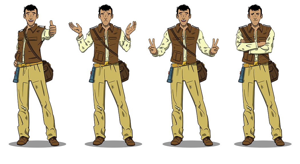 personnage aventurier type indiana jones dans plusieurs positions