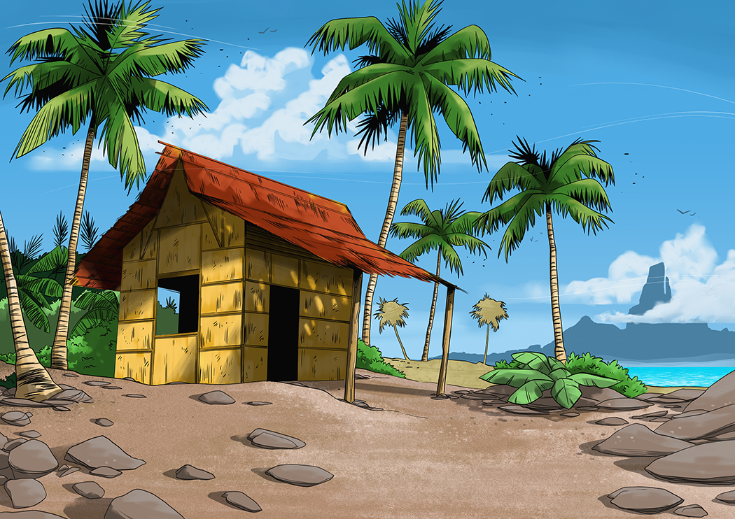 hutte sur la plage d'une île déserte sous le soleil