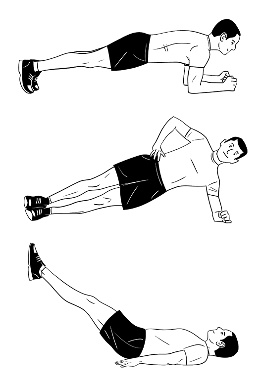 dessin décomposé d'un homme faisant des exercices de gainage