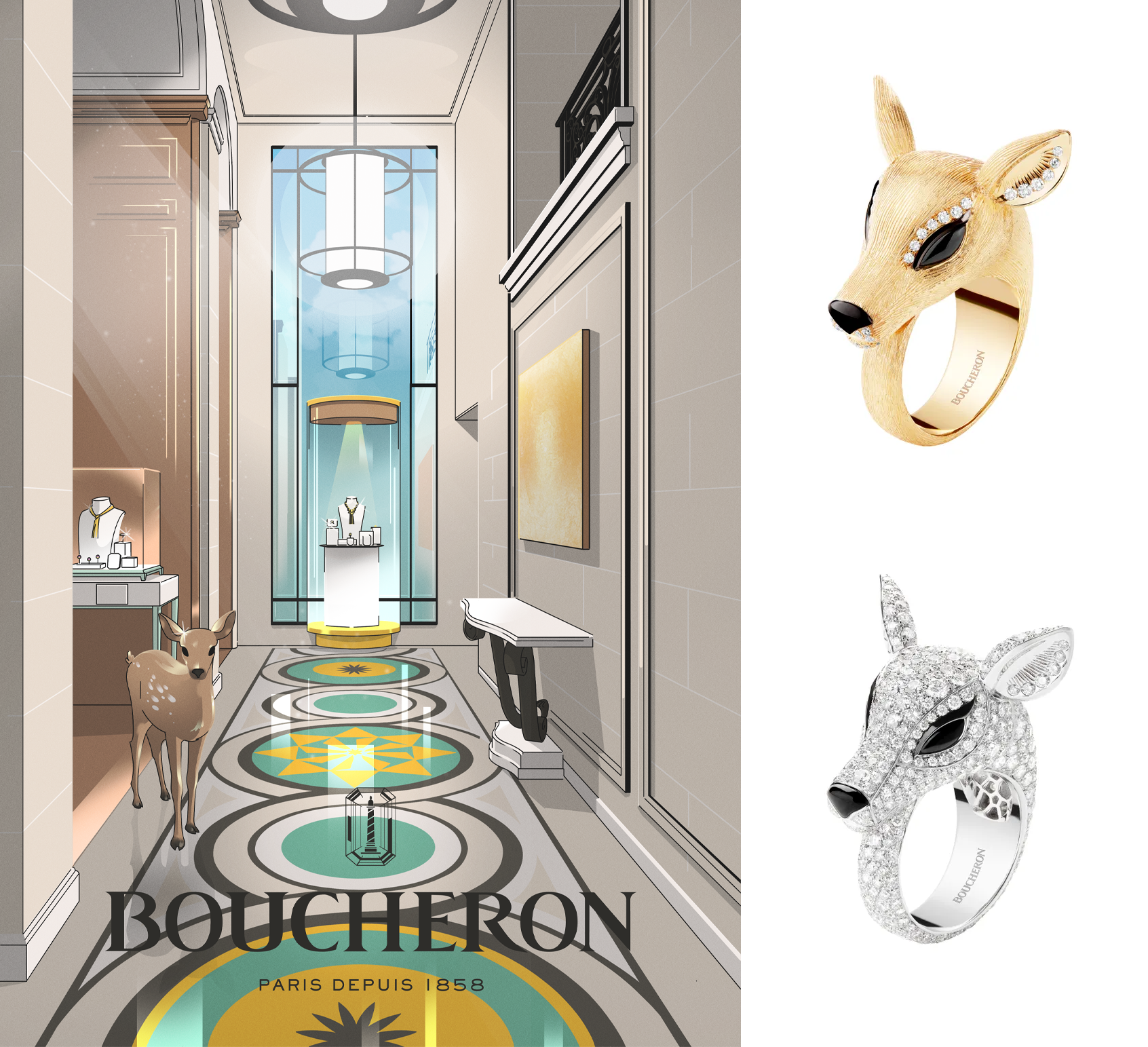 Illustration biche hall Boucheron Paris
