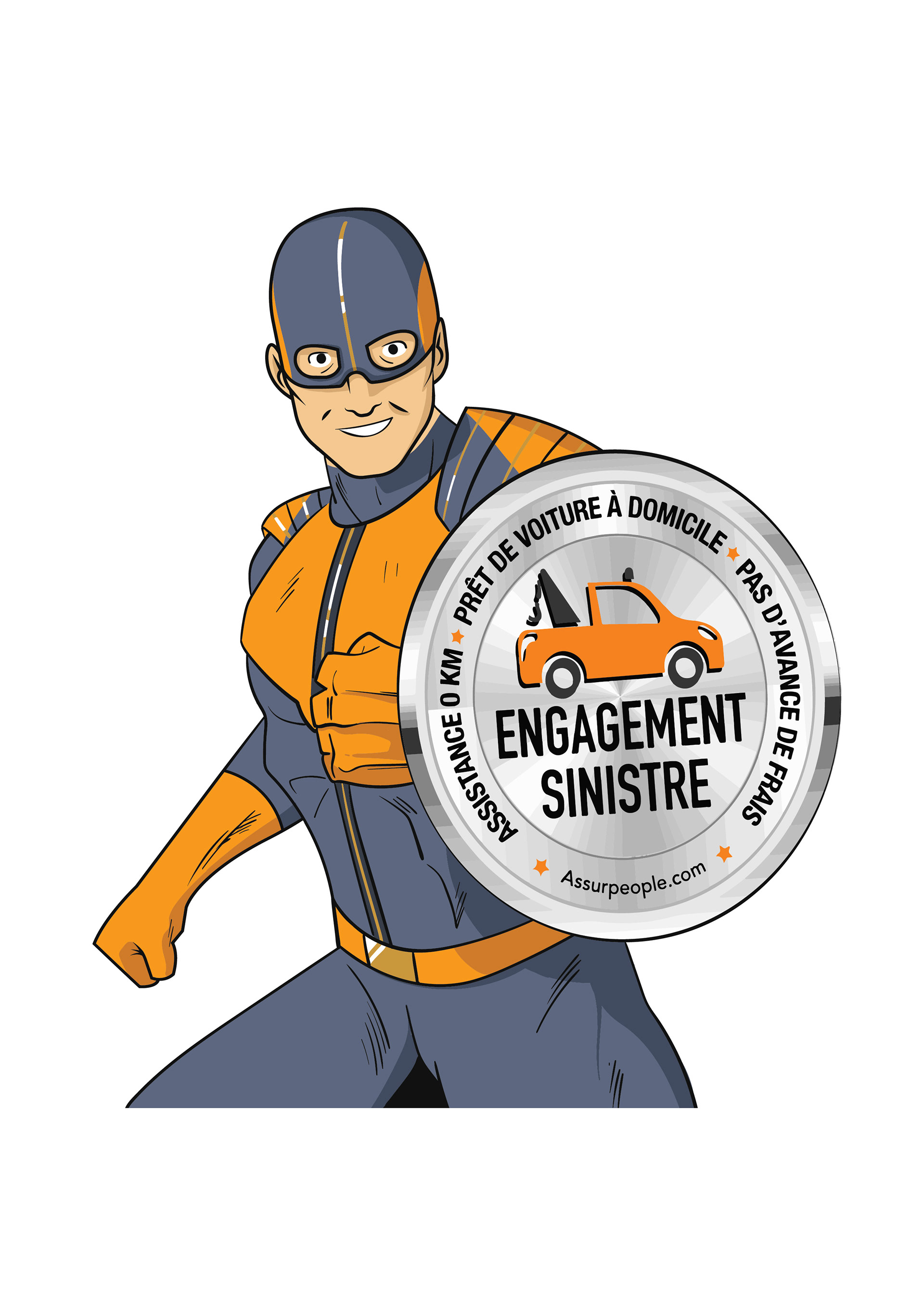 dessin d'un super héros avec bouclier mascotte assurpeople