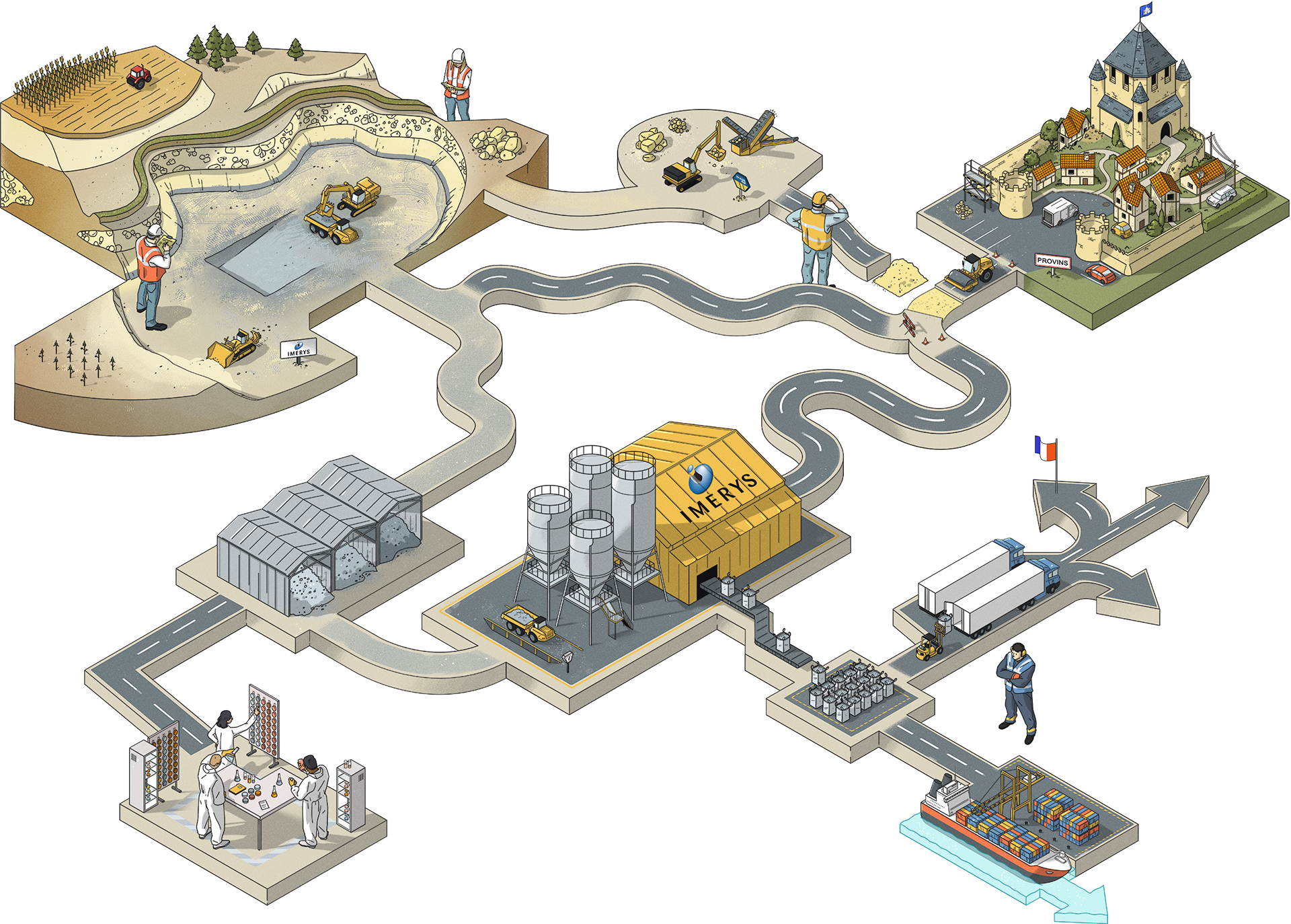 illustration isométrique du processus d'exploitation de l'argile