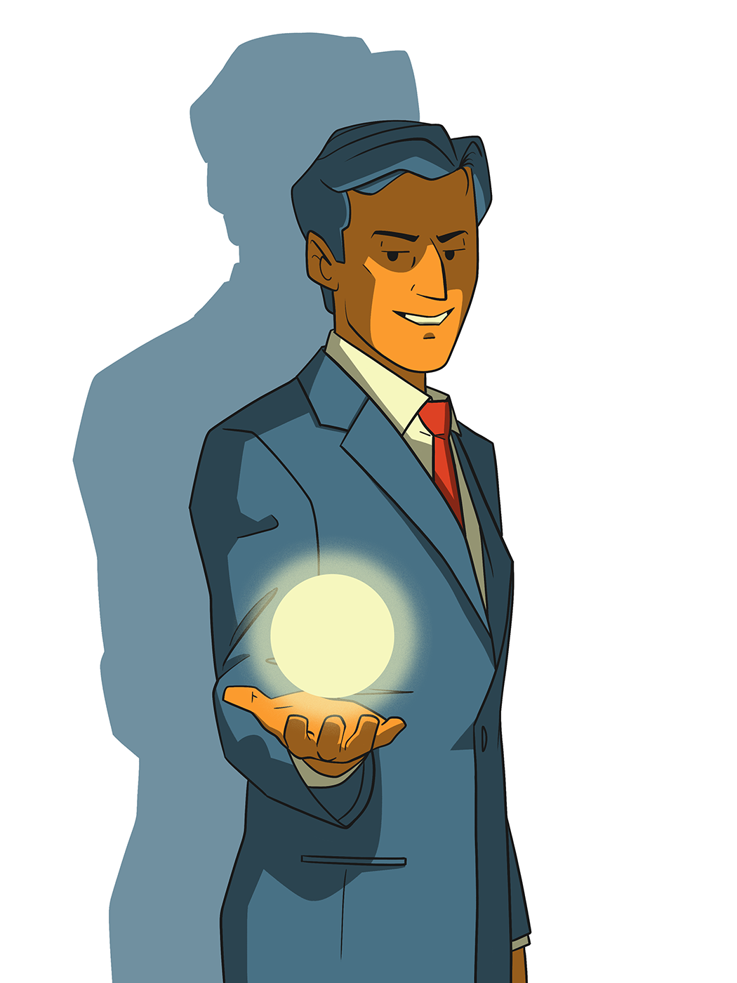 dessin d'un homme d'affaire portant une sphère lumineuse dans la main