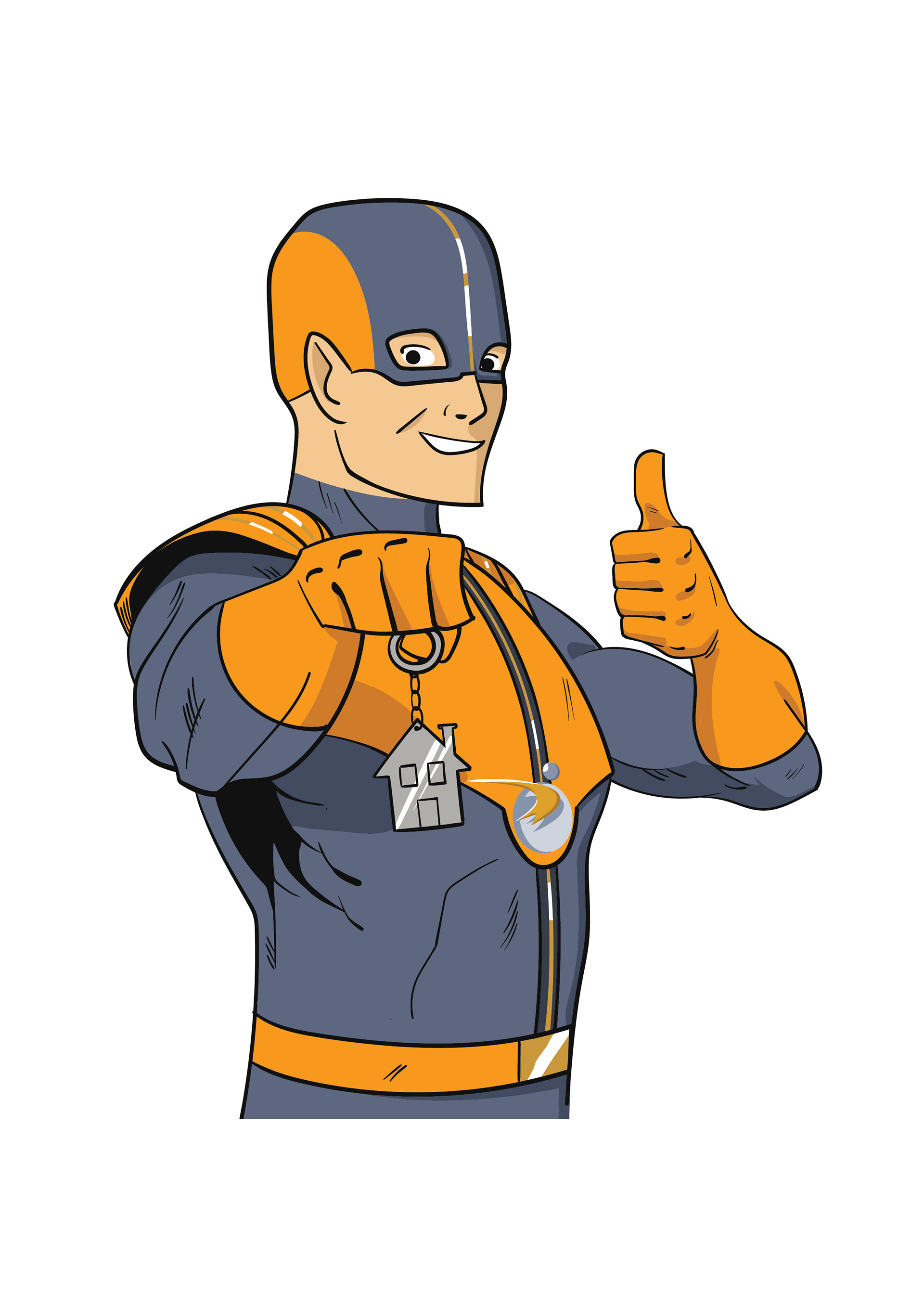 dessin d'un super héros avec clés mascotte assurpeople