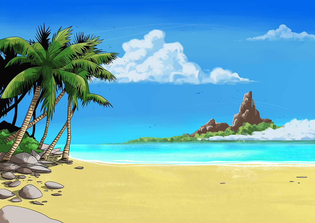 cocotiers et plage île deserte sous le soleil