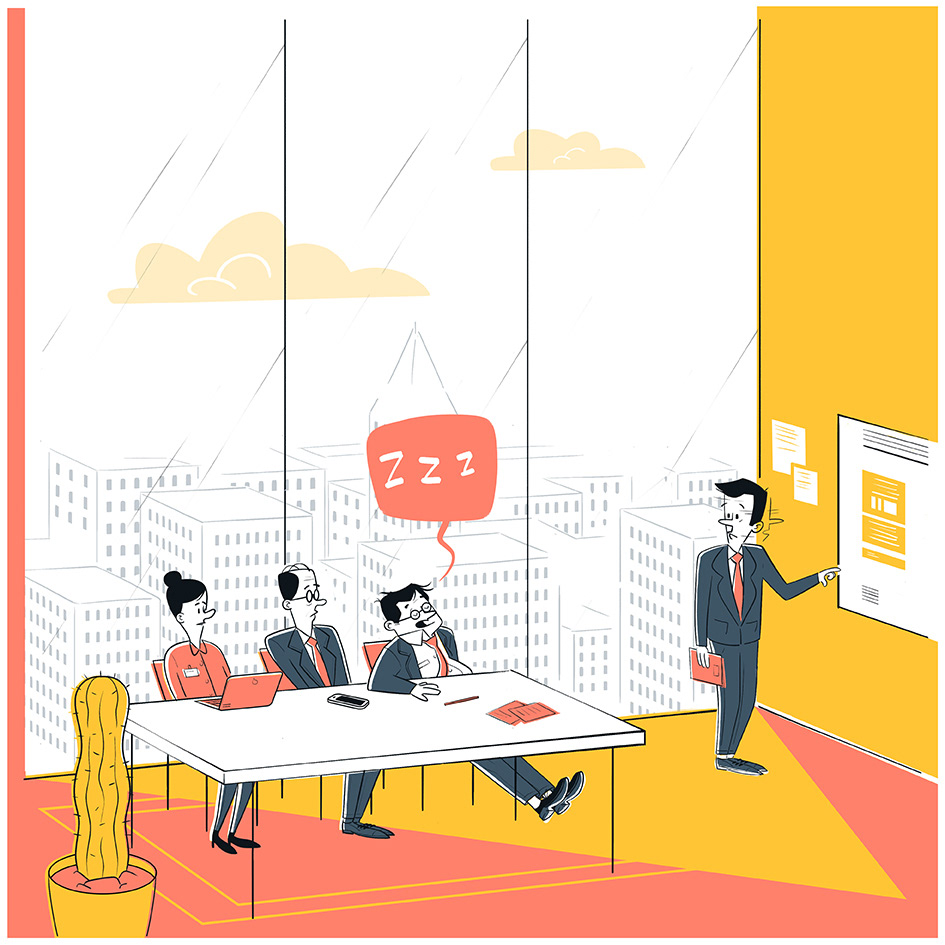 dessin d'un homme d'affaire dormant pendant une réunion
