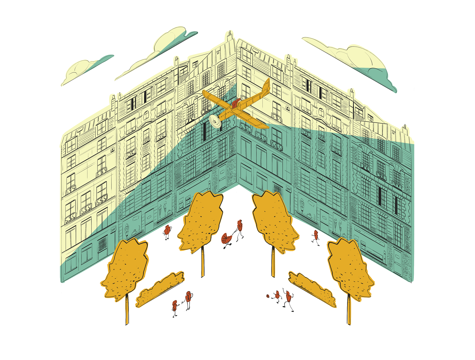 dessin d'un décor parisien en papier plié