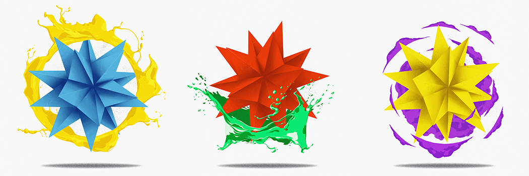 explosion de polygones avec projection de fumée et de liquide