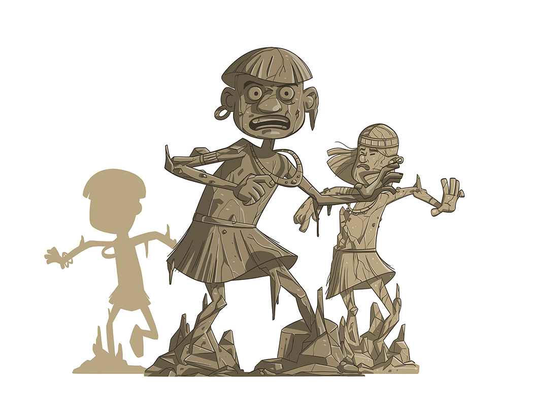 personnages indigènes pétrifiés