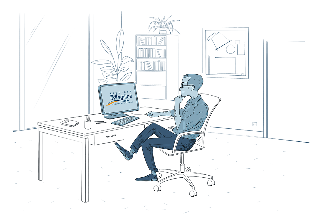 dessin d'un homme recherchant sur son ordinateur