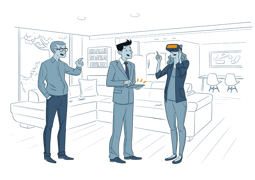 dessin d'une femme avec un casque vr