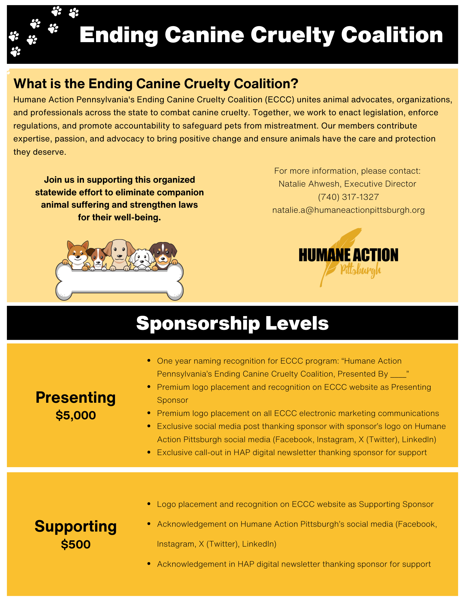 Ending Canine Cruelty Coalition Sponsorship Levels