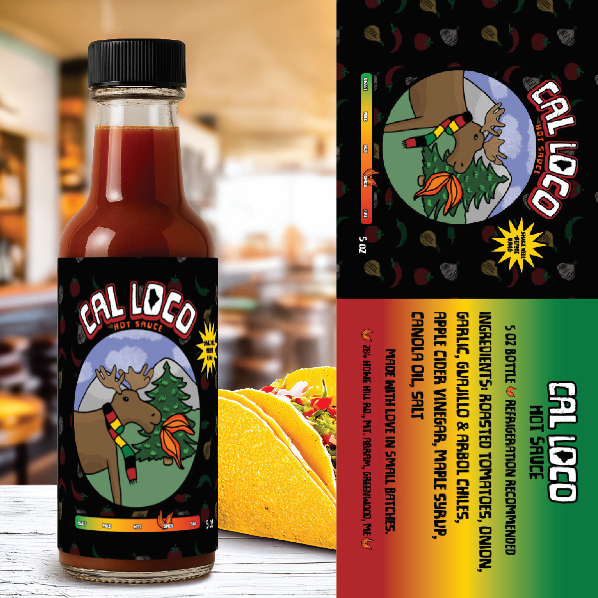 Cal Loco Hot Sauce // Hot Sauce Logo + Label //Green Wood, ME // C. 2023