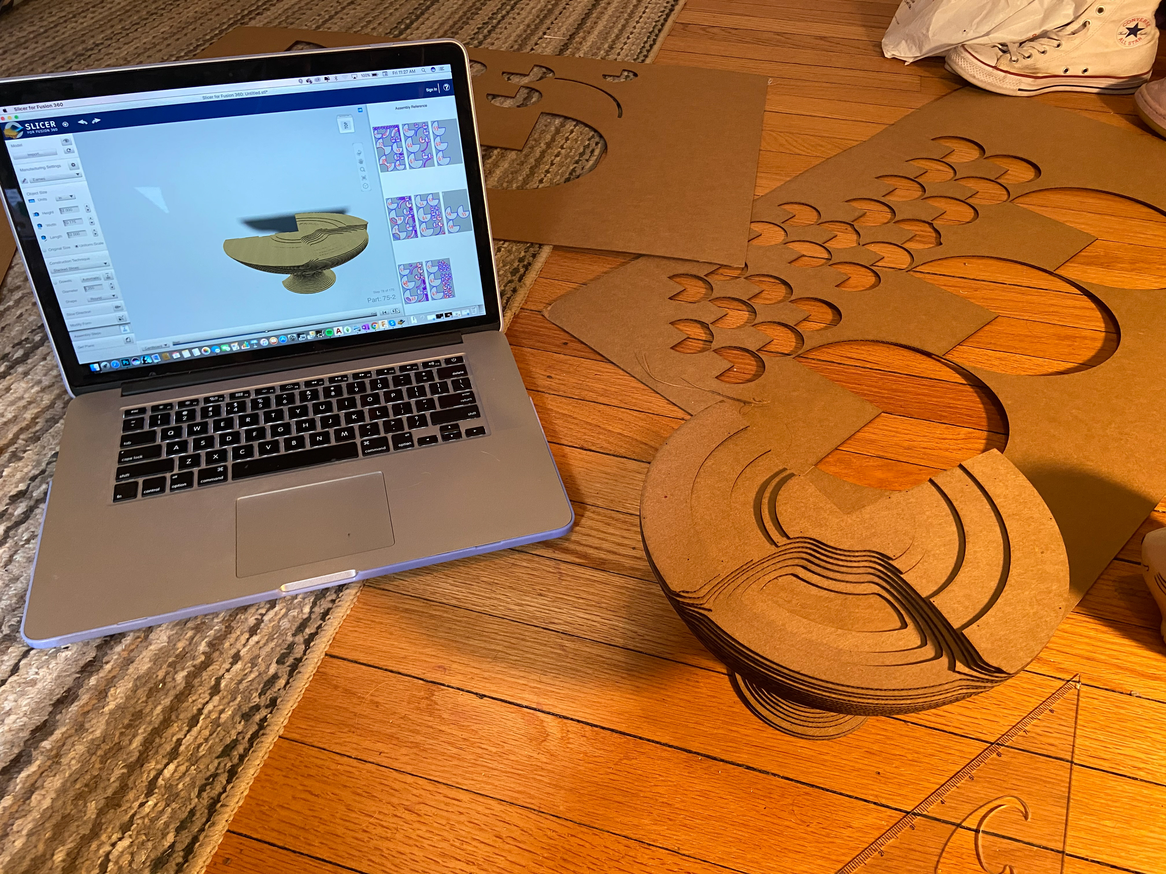slicer program used to convert design into layers of laser cut pieces