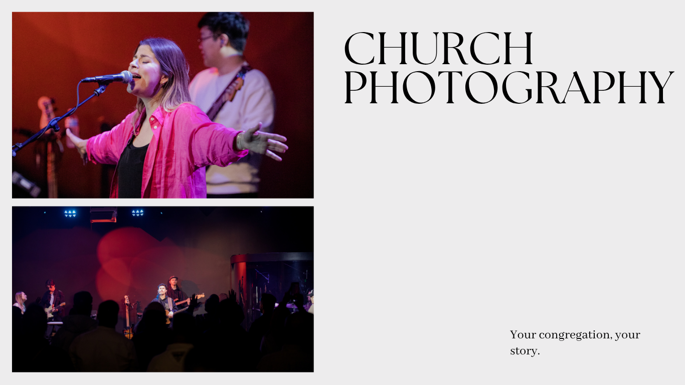 Worship band performing on stage with musicians, professional church photography capturing worship service by Kansas City photographer