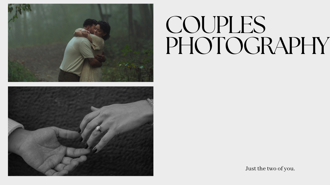 Couple embracing in misty forest setting, professional couples photography session capturing intimate moments by Kansas City photographer