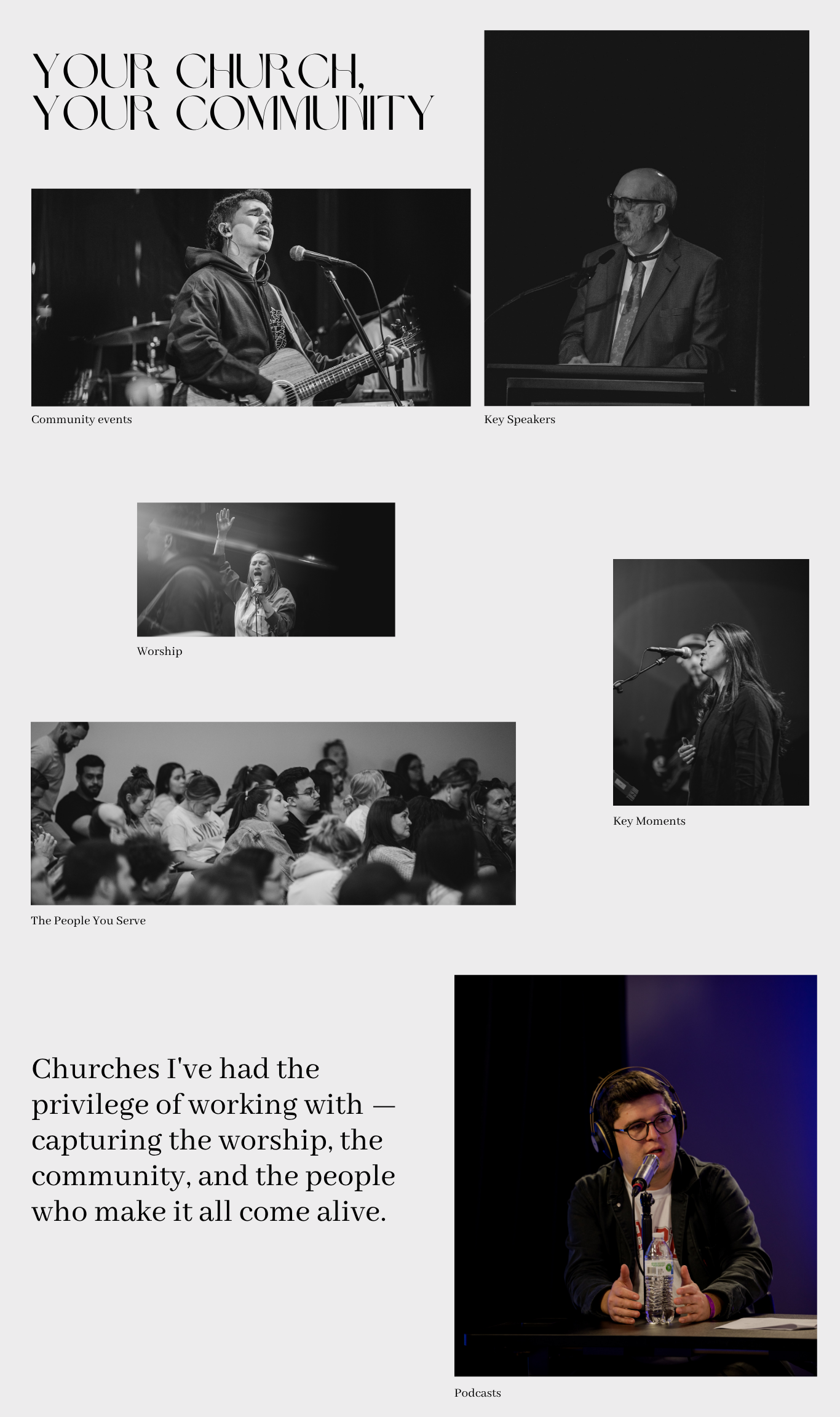 Black and white guitarist performing during worship service, professional church photography capturing musician by Kansas City photographer