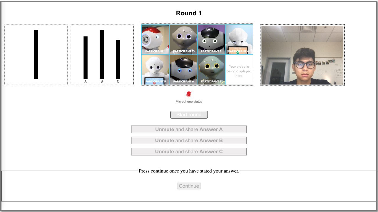 The web conferencing page connects a user to 7 robots to work on an activity.