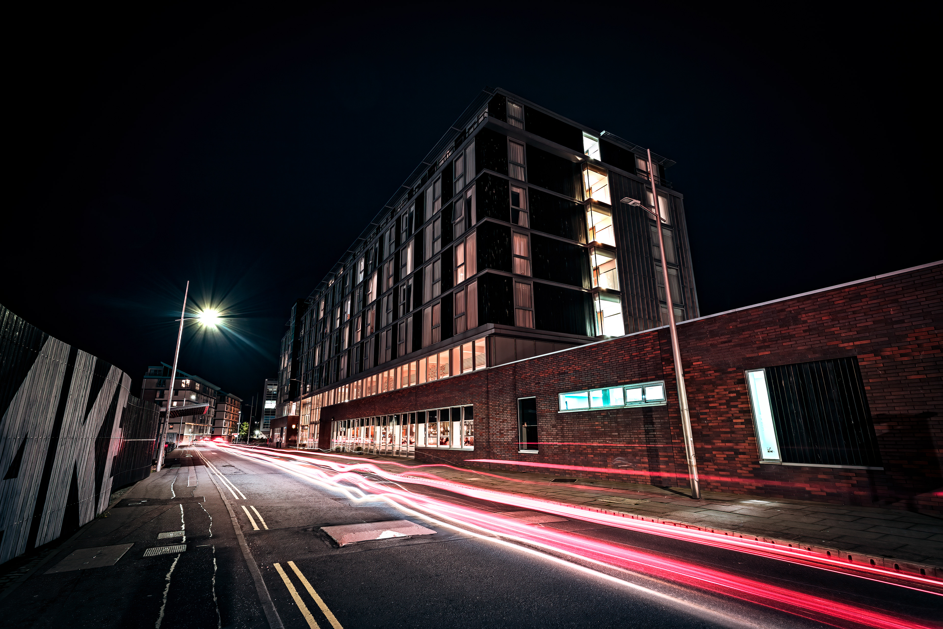 Light Trails in front of Apex Hotel, Dundee