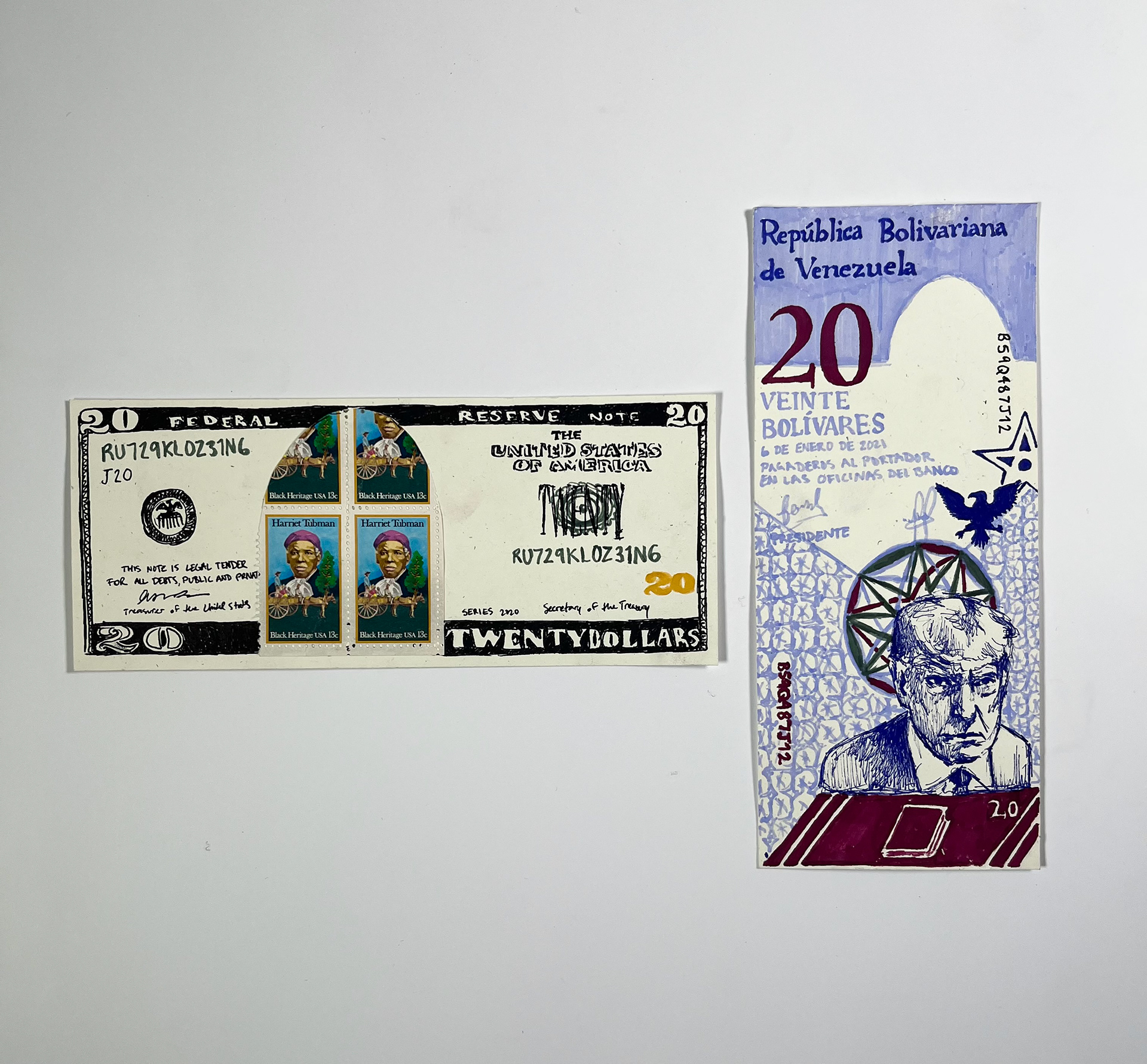 Trump Venezuelan Dollars, 2026, Destiny Turner, Marker, Stamps, Paper
