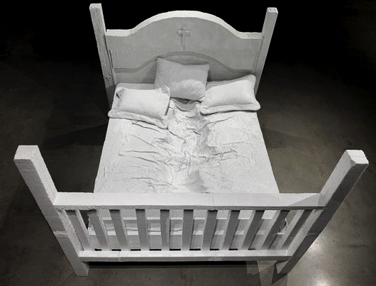 My Bed, 2022, Destiny Turner, Popcorn Ceiling, Fabric, Styrofoam, 5ft x 6ft