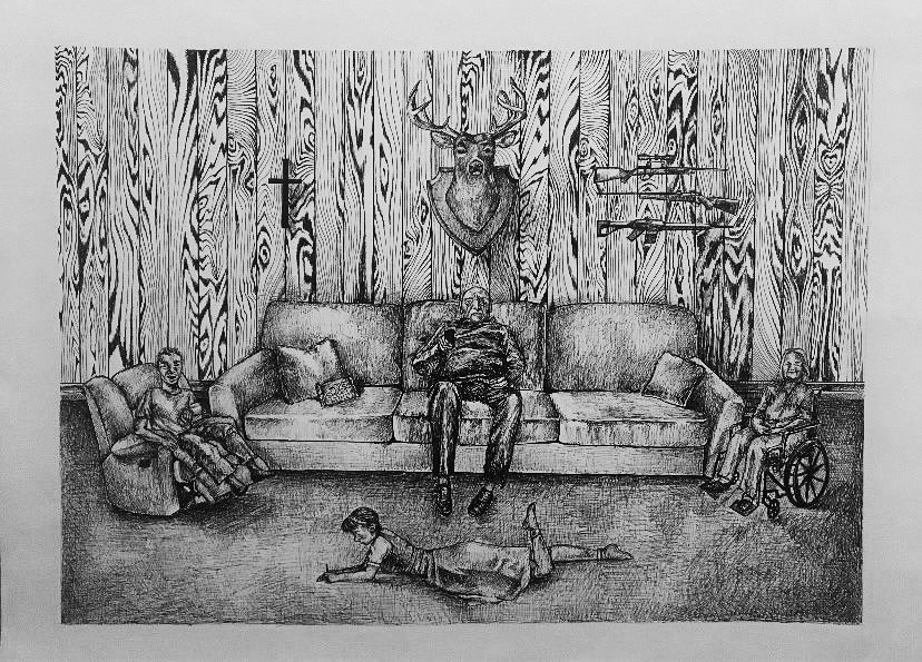 American Family, 2020, Destiny Turner, Ink on Paper, 18in x 24in