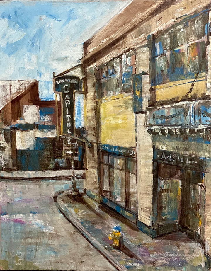 Walking Along University Ave, Acrylic on Canvas, 16"x20", Unframed, Price $350