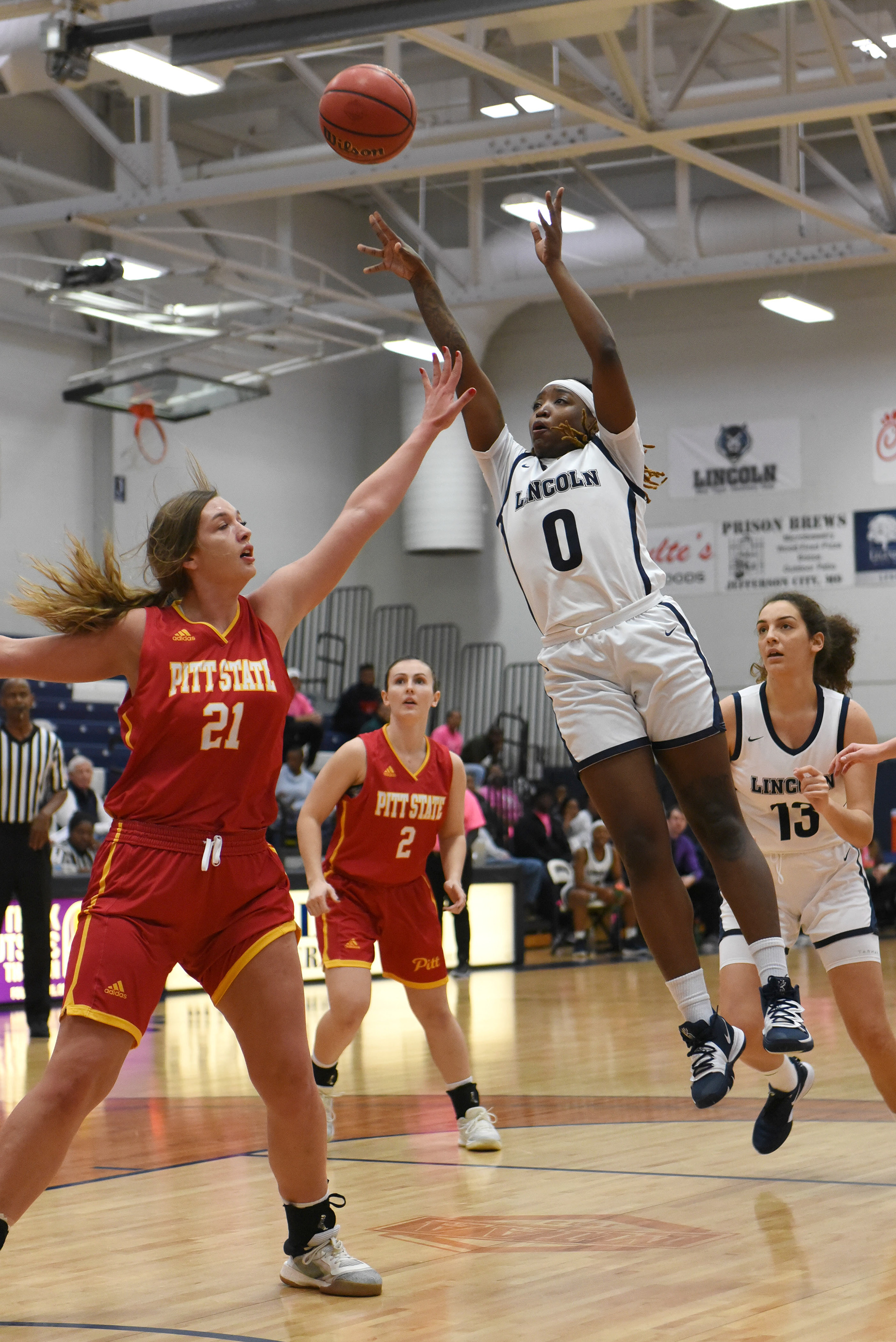 Lincoln guard Kyessence Collins jumps and shoots the ball during a game against the Pittsburgh State Gorillas on Saturday, January 18, 2020 at Jason Gym in Jefferson City. The Lincoln Blue Tigers lost to the Gorillas 63-84, making their overall record 3-13.