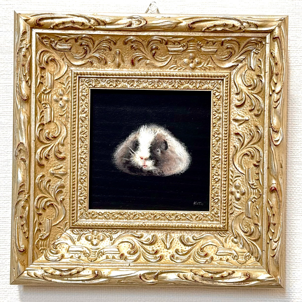 モルモット肖像画　オーダー作品　１０cm角サイズ(額縁除く)