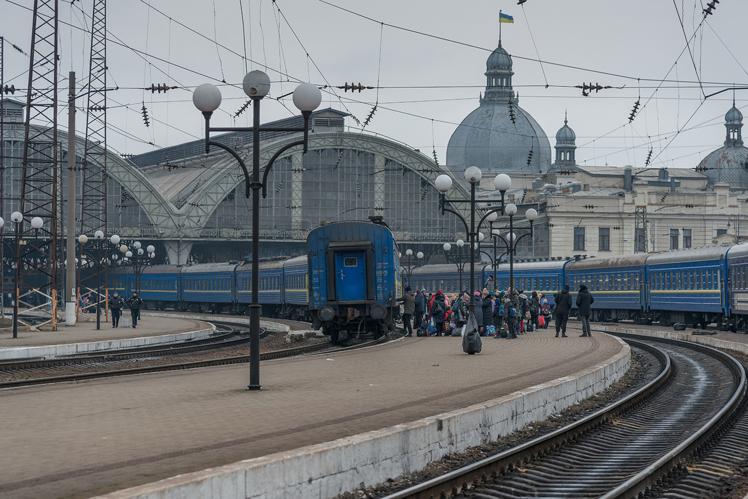 Trains have been made free of cost for citizens since the commencement of the war. However, only women, children and the elderly are allowed to leave the country.