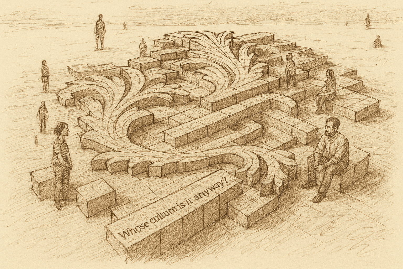 sketch of an Acanthus leaf motif embedded into a section of the overall sculptural structure.