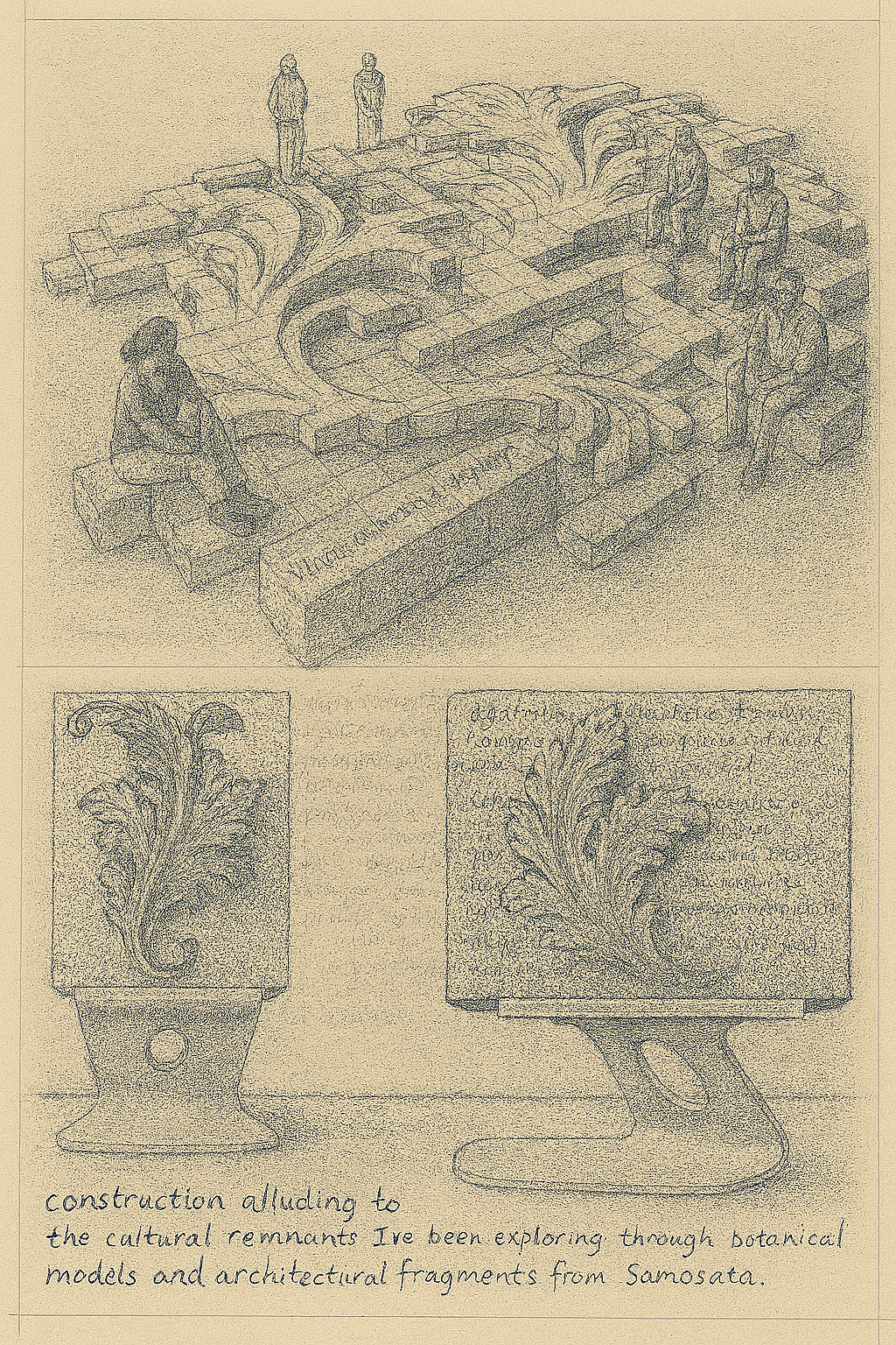 This sketch captures an alternative acanthus variation, reimagined as a modular sculptural form. Once ornamental, now structural, the motif resists linear heritage narratives and gestures toward fractured continuity, where vegetal memory outlives imperial succession.