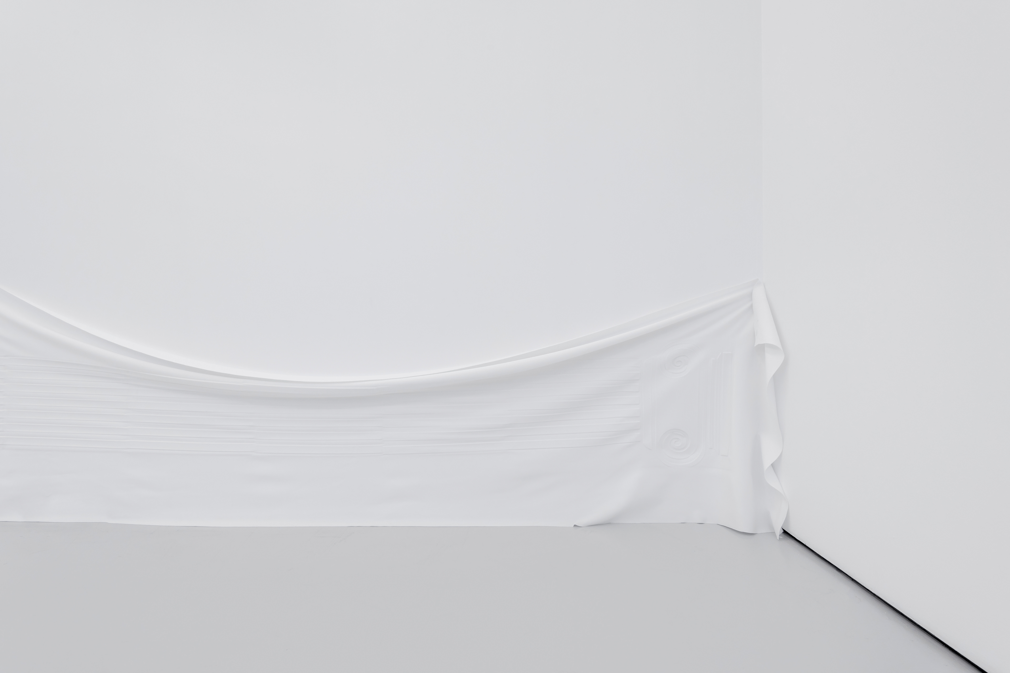 “Fabric vestibule,” 2020, emboss print on fabric, 400 x 74 cm